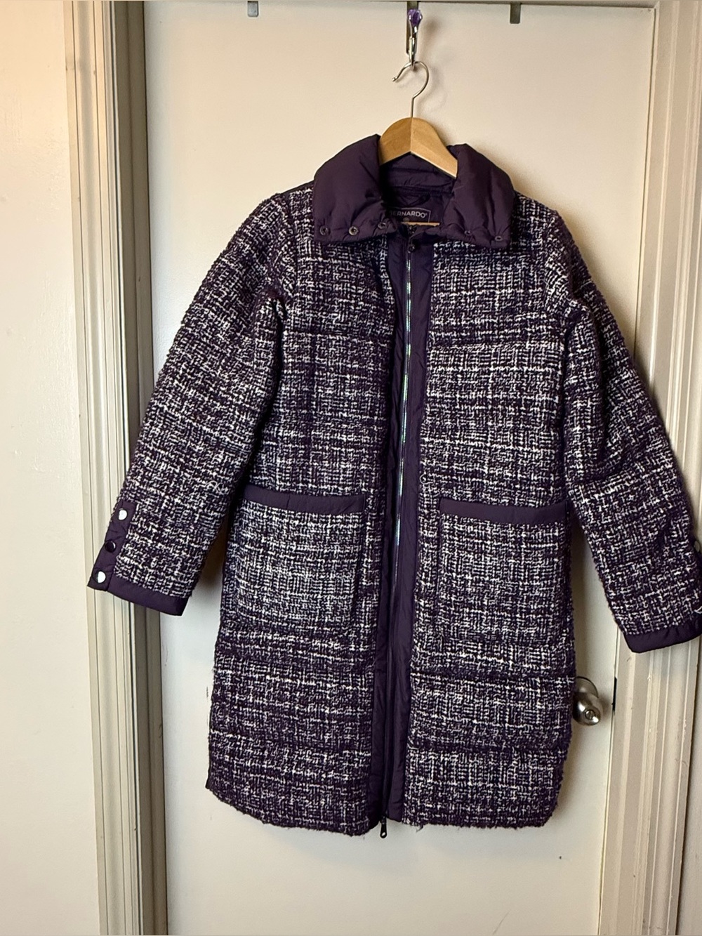 Bernardo Purple Tweed-Patterned Puffer Coat